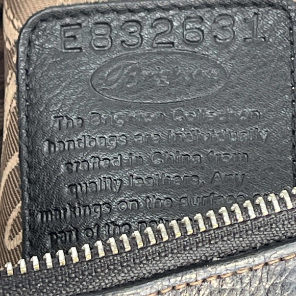 Brighton Crossbody Bag Black Pebbled Leather Brown Patent Croc Silver Accents - Picture 2 of 12